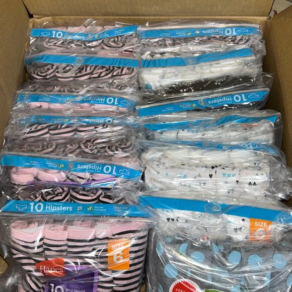Hanes Girls’ Tagless Hipsters – LOT 75 - 240 pcs – 24 packs (10 ea) – Sz 6 - NEW - Picture 2 of 3